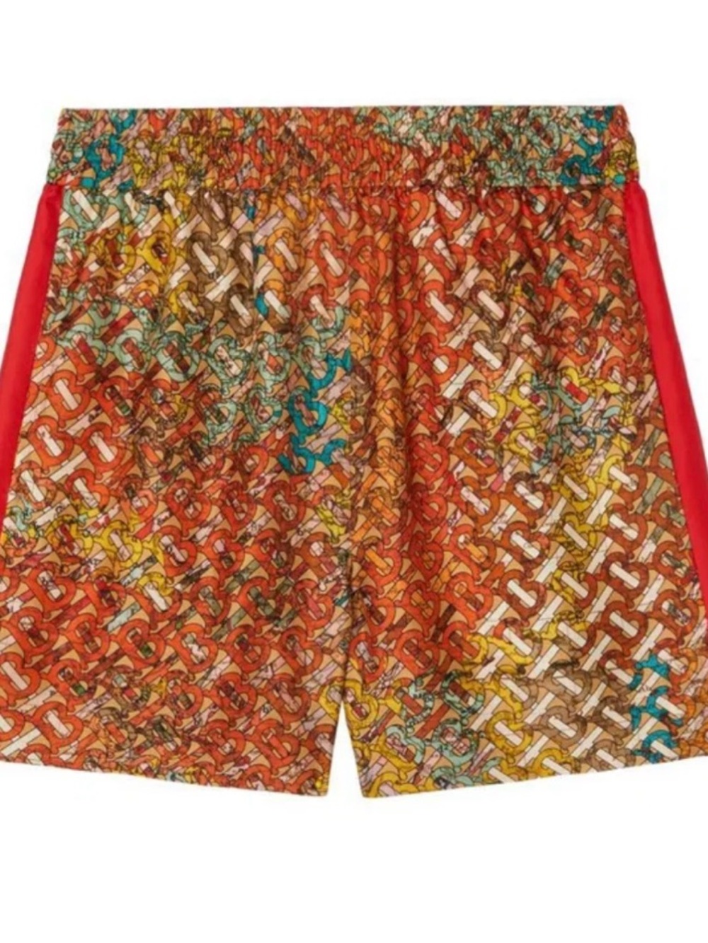 Burberry Multicolor Interlocking Monogram High-Waist Shorts with Red Side Panels
